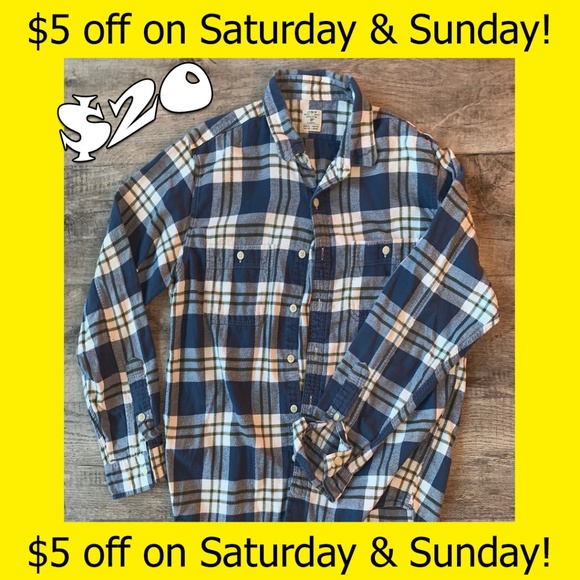 J. Crew Other - Large J Crew Long Sleeve Blue-Green Flannel Plaid